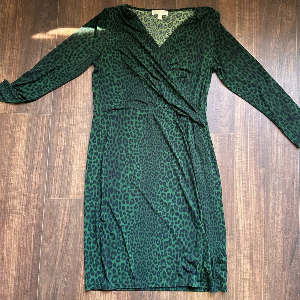 Michael Kors Green Sheath Wrap Dress Long Sleeve